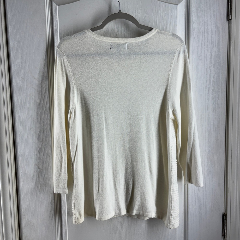 Buffalo David Bitton Cream Pointelle Knit Sweater 3/4 Sleeve Size Large